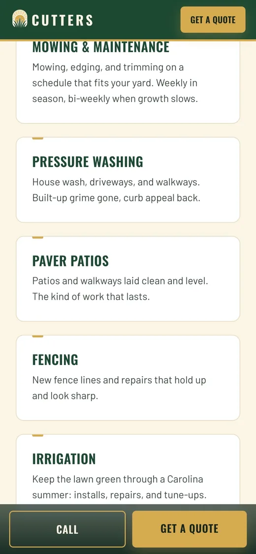 The Cutters website on a phone