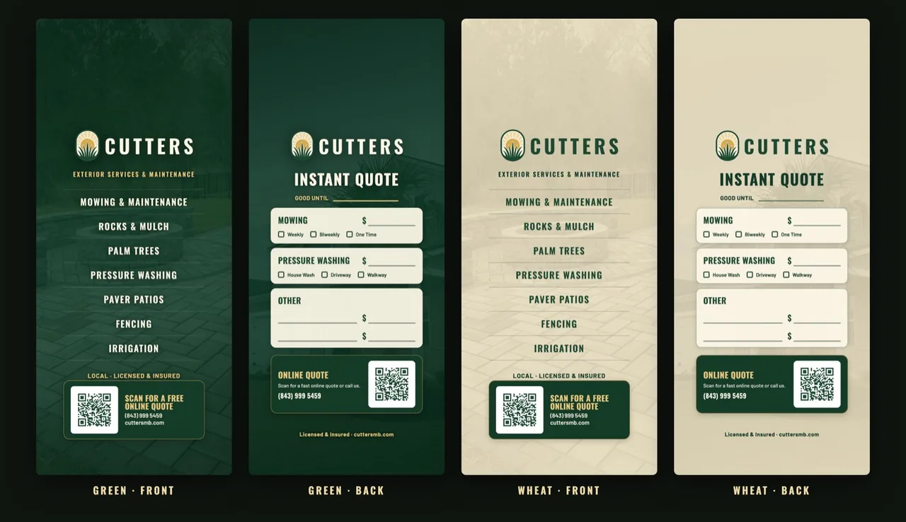 The printed Cutters door hanger with QR code to the request form