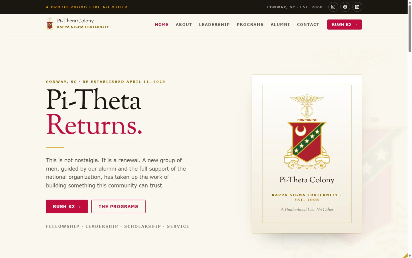 The Pi-Theta homepage, captured live